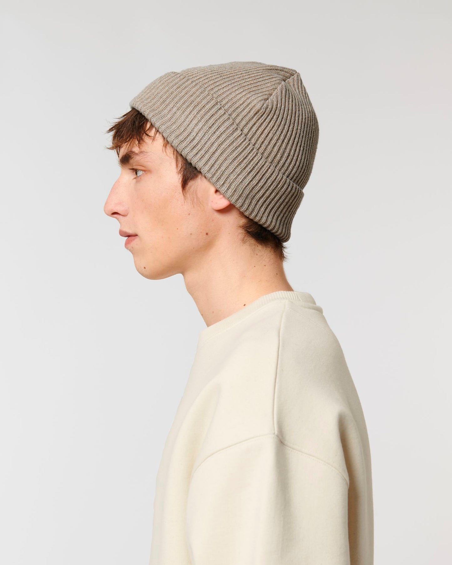 Fisherman Beanie - Heather Sand - Vorderseite Detail