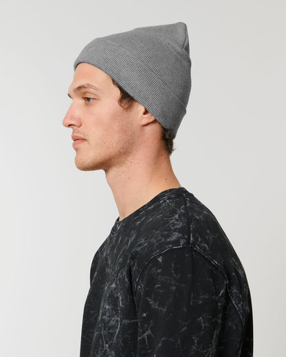 Rib Beanie - Mid Heather Grey - Vorderseite Detail