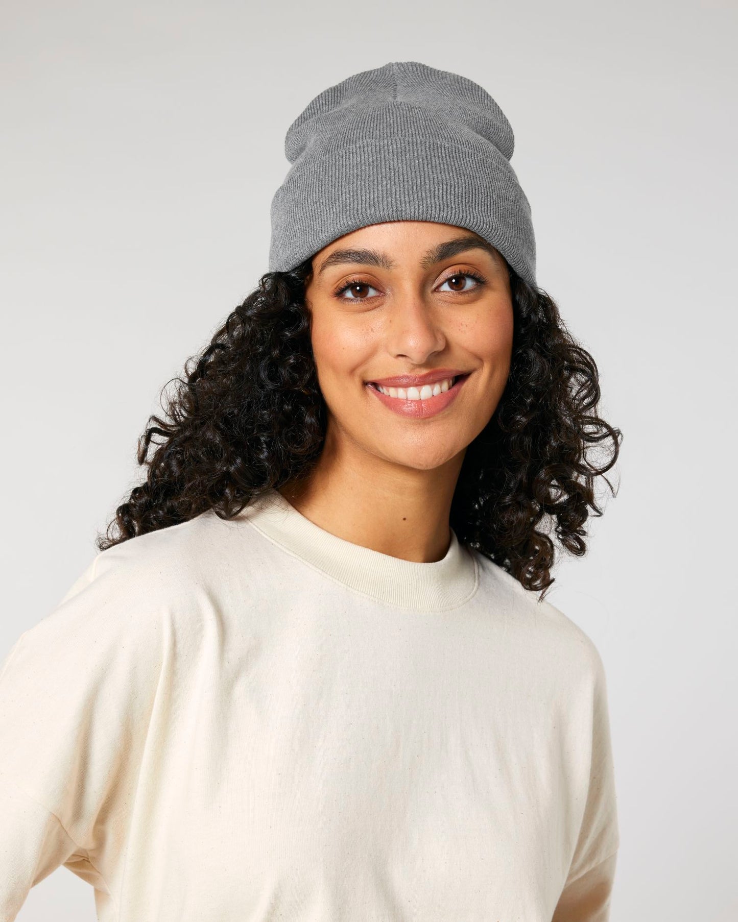 Rib Beanie - Mid Heather Grey - Vorderseite 